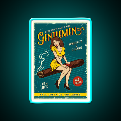 Vintage Poster Gentlemens Party Whiskey Drink Bar Led Neon Sign Rgb Color