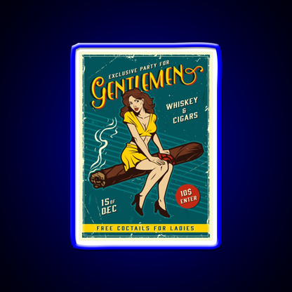 Vintage Poster Gentlemens Party Whiskey Drink Bar Led Neon Sign Rgb Color