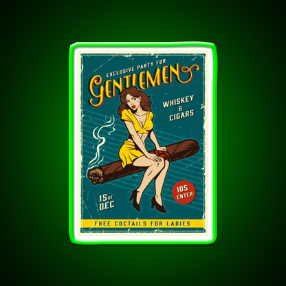Vintage Poster Gentlemens Party Whiskey Drink Bar Led Neon Sign Rgb Color