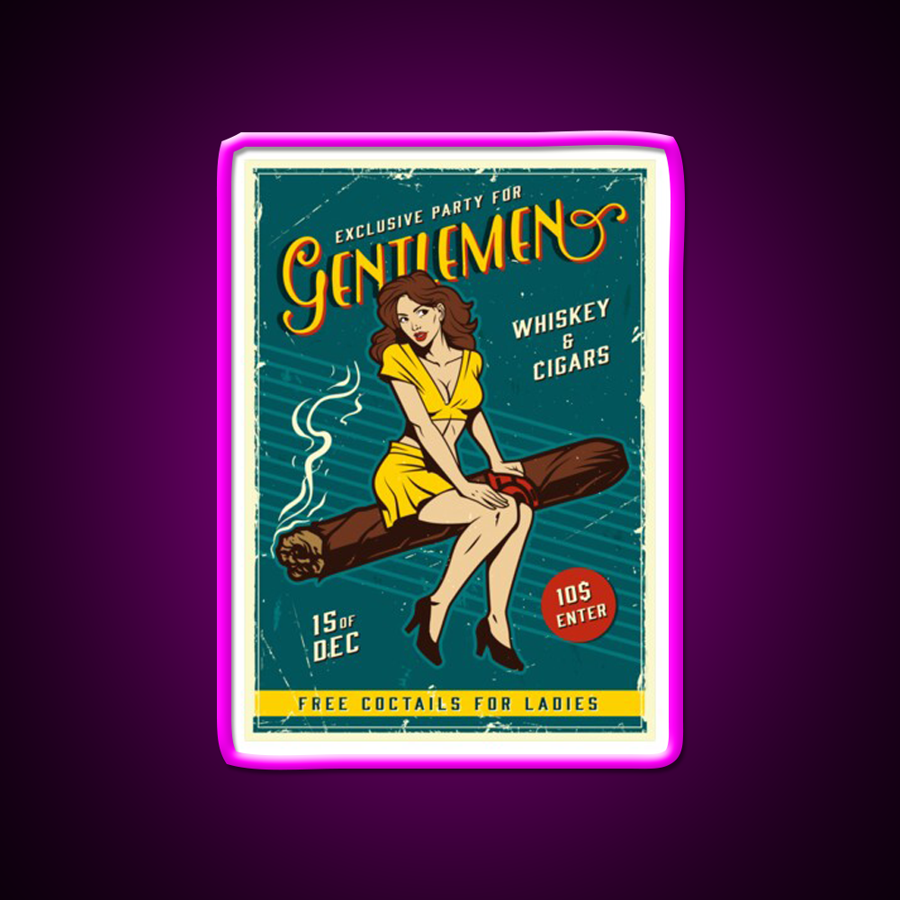 Vintage Poster Gentlemens Party Whiskey Drink Bar Led Neon Sign Rgb Color