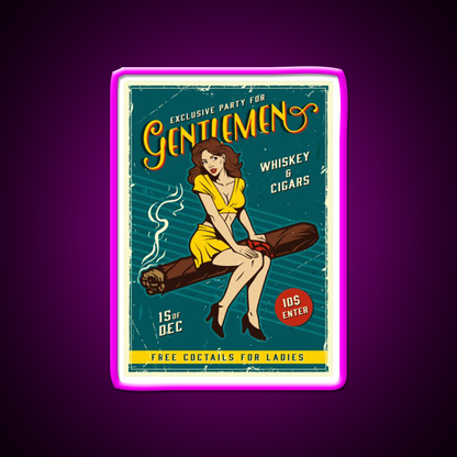 Vintage Poster Gentlemens Party Whiskey Drink Bar Led Neon Sign Rgb Color