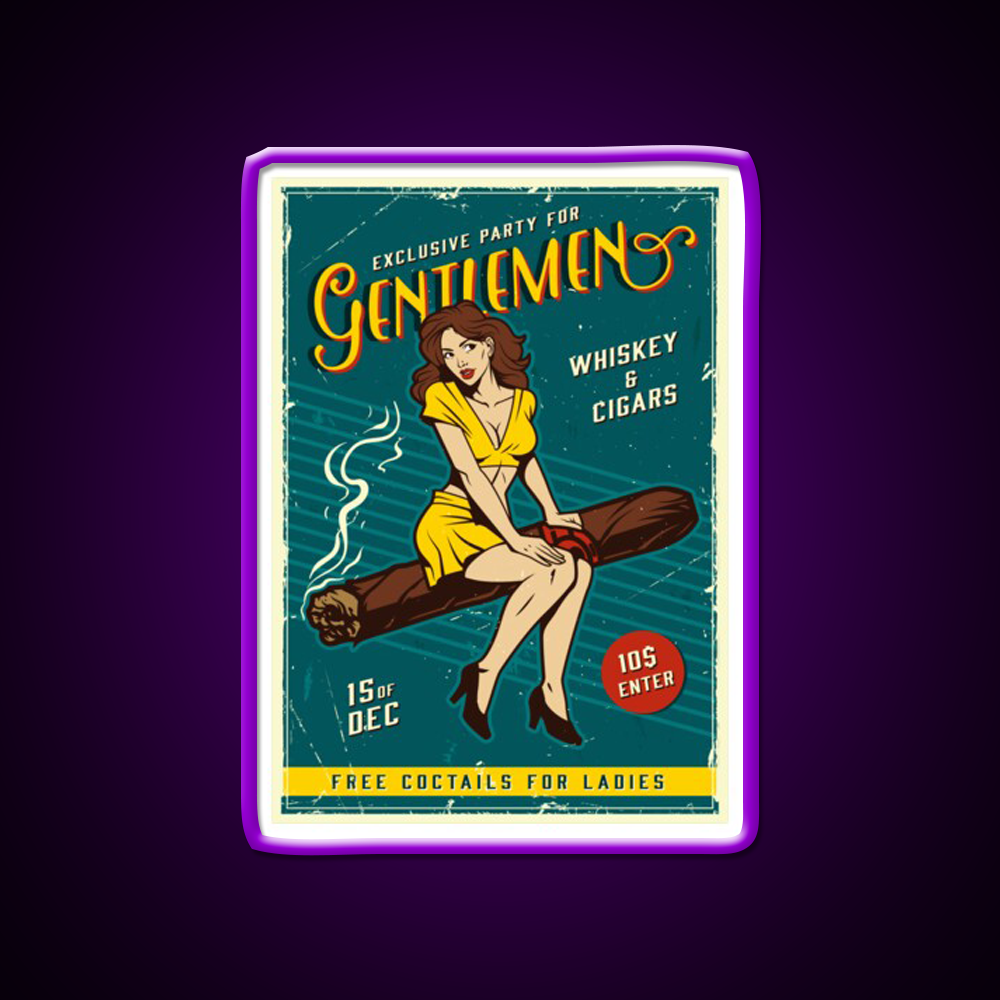 Vintage Poster Gentlemens Party Whiskey Drink Bar Led Neon Sign Rgb Color