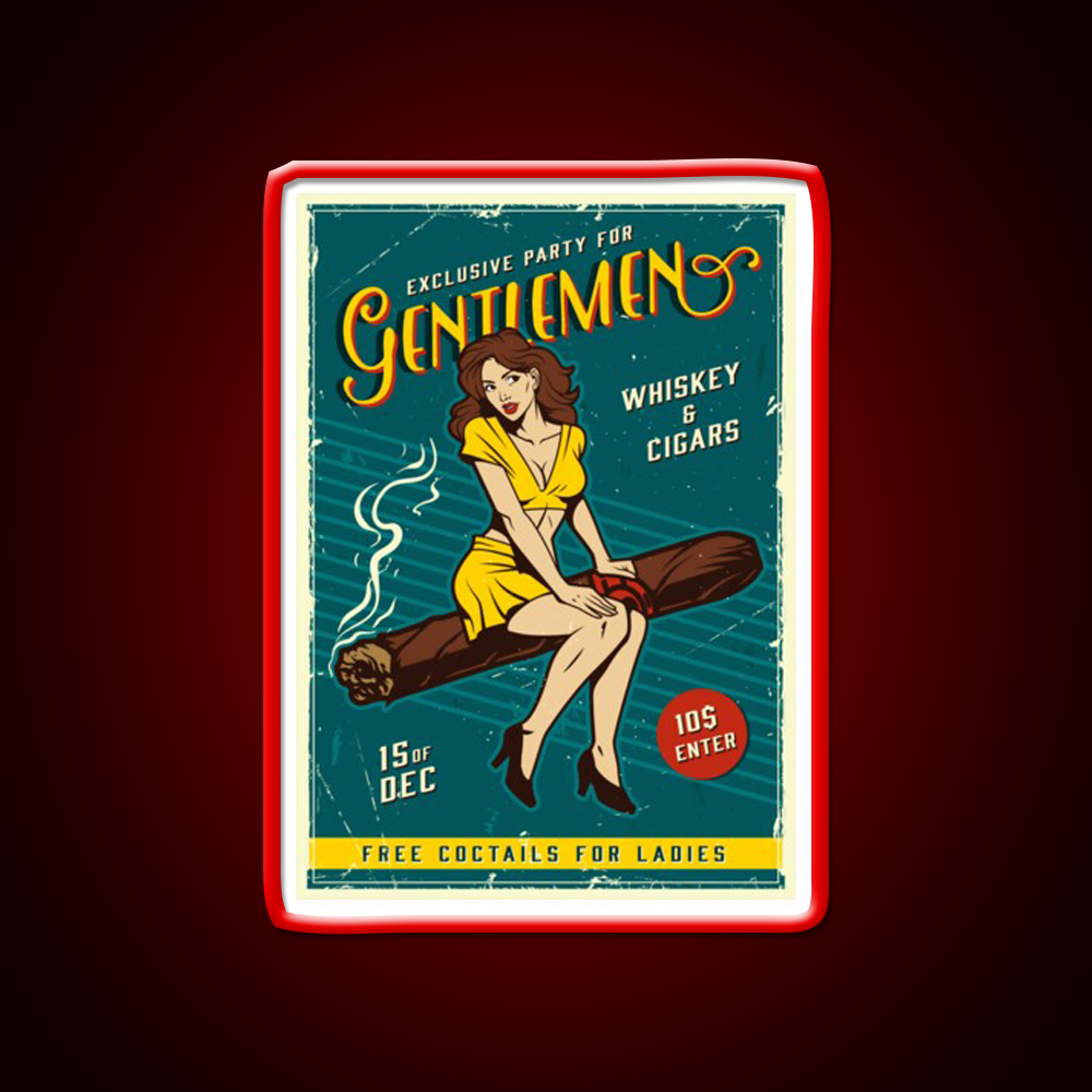 Vintage Poster Gentlemens Party Whiskey Drink Bar Led Neon Sign Rgb Color