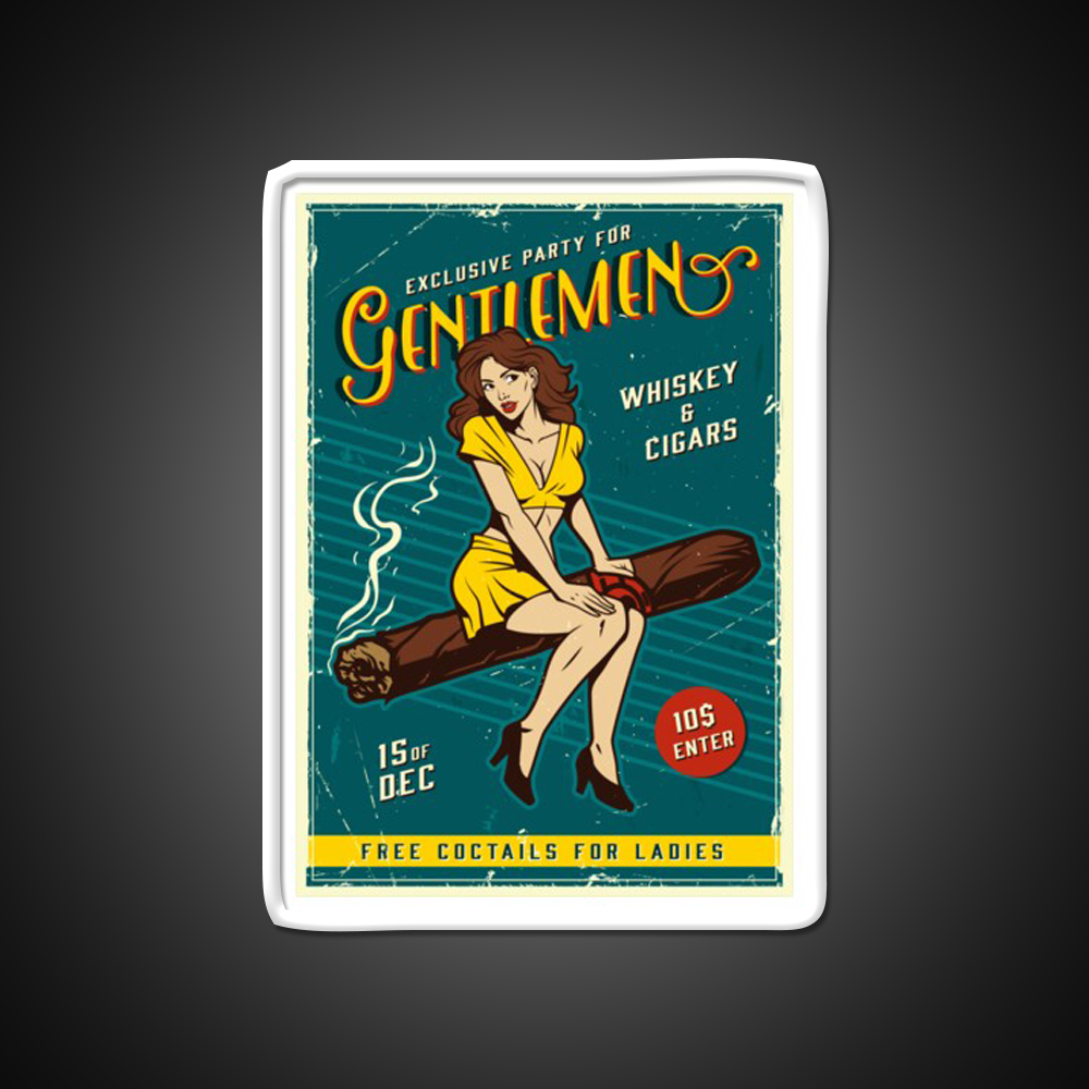 Vintage Poster Gentlemens Party Whiskey Drink Bar Led Neon Sign Rgb Color