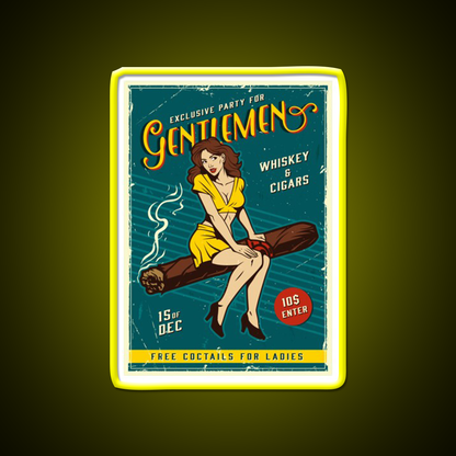 Vintage Poster Gentlemens Party Whiskey Drink Bar Led Neon Sign Rgb Color