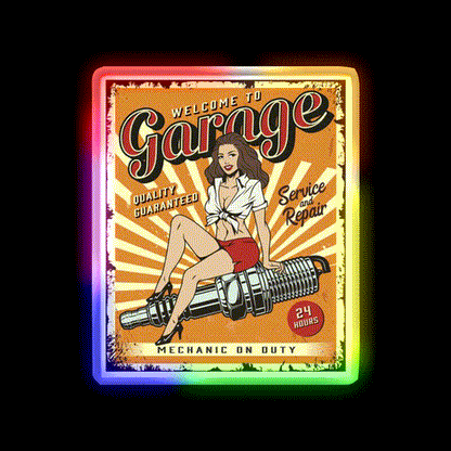 Vintage Poster Mechanic On Duty Welcome Led Neon Sign Open Sign Rgb Color - LED neon sign close-up detail