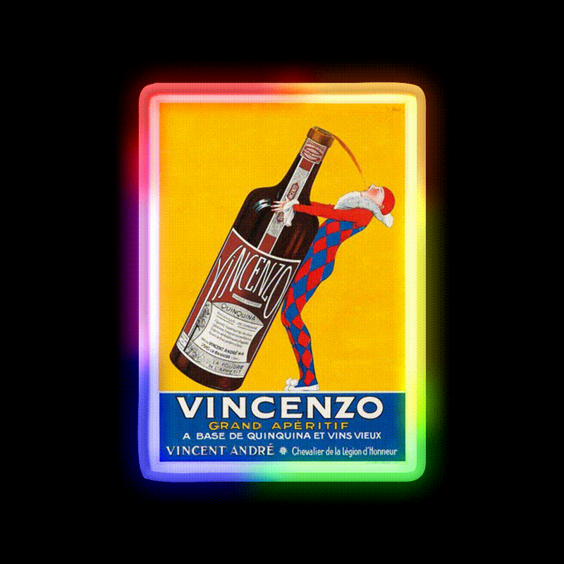 Vintage Pub Vincenzo Aperitif Cocktail Bar Decor Led Neon Sign Rgb Color - LED neon sign close-up detail
