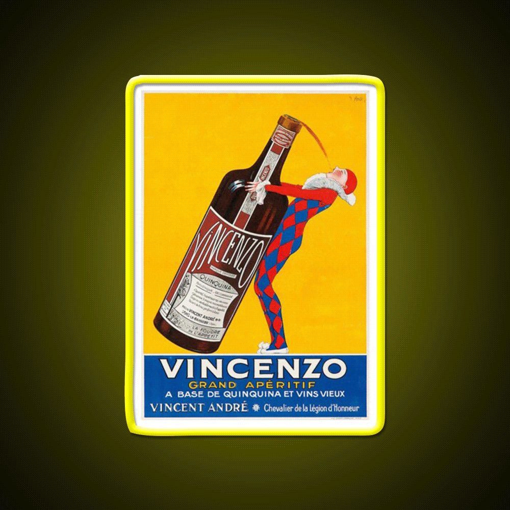 Vintage Pub Vincenzo Aperitif Cocktail Bar Decor Led Neon Sign Rgb Color - Custom LED neon sign front view
