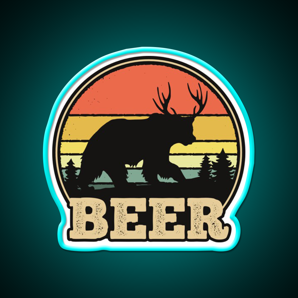 Vintage Sunset Beer Bear Plus Deer Beer Bar Decor Led Neon Sign Rgb Color - Size and dimension reference