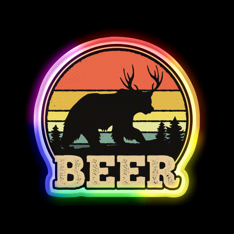 Vintage Sunset Beer Bear Plus Deer Beer Bar Decor Led Neon Sign Rgb Color - LED neon sign close-up detail
