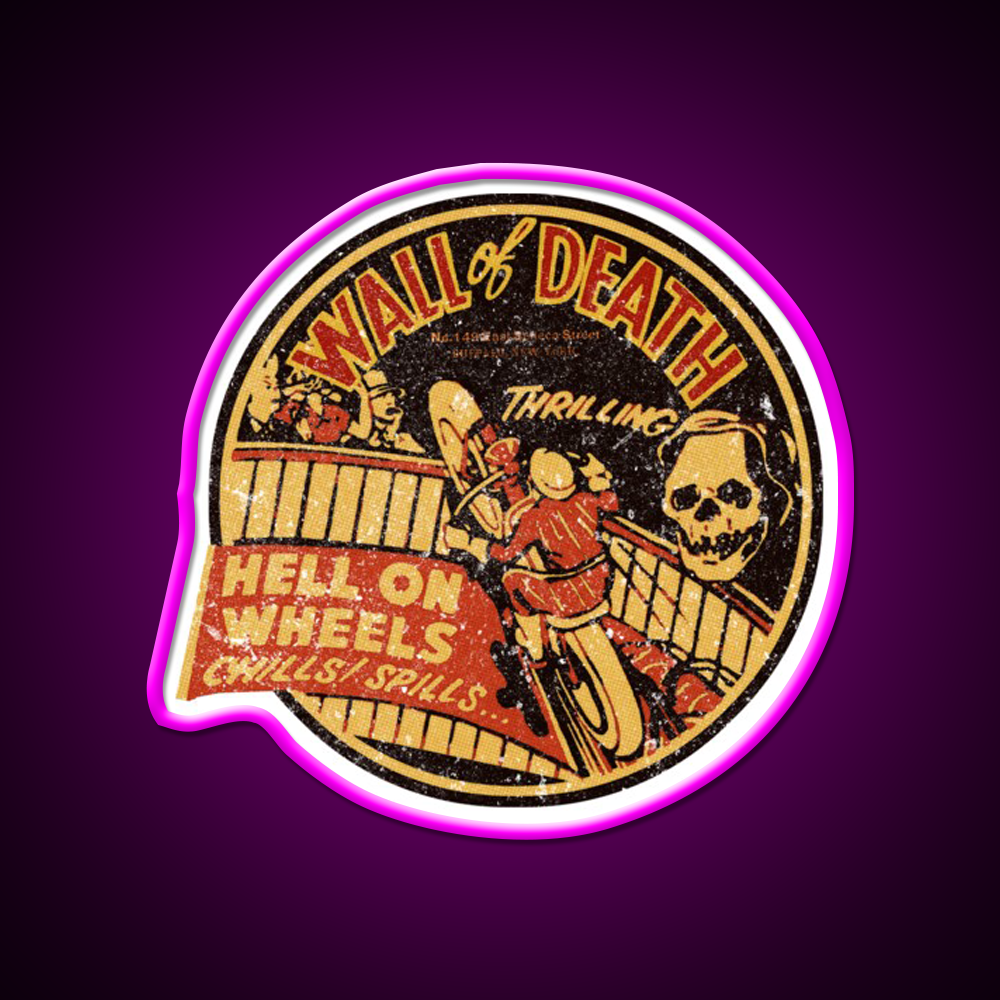 Vintage Wall Of Death Moto Beer Bar Decor Led Neon Sign Rgb Color - Neon sign mounted on wall in room