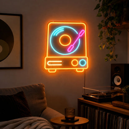 Vinyl Record Player LED Neon Sign size image