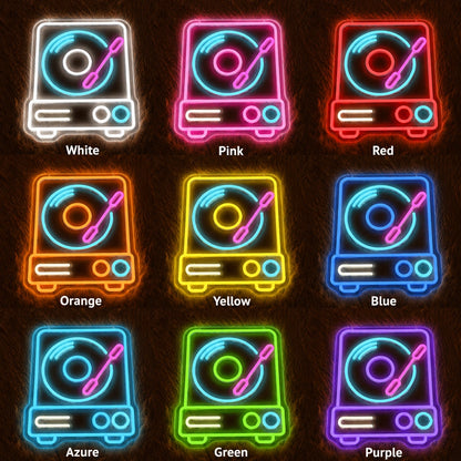 Vinyl Record Player LED Neon Sign day and night comparison