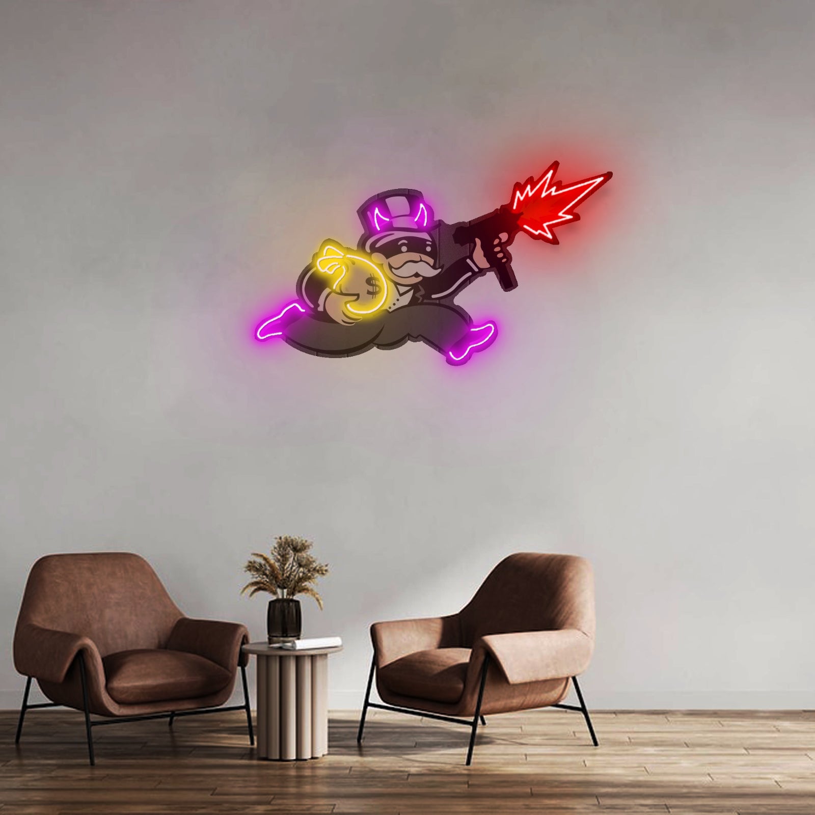 Violent Monopoly Gun Custom Led Signs Artwork For Sale