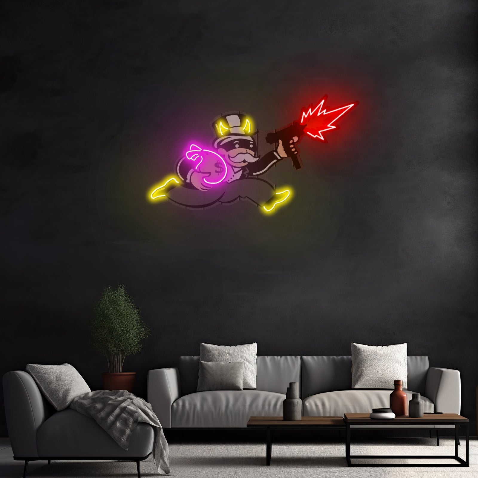 Violent Monopoly Gun Custom Led Signs Artwork For Sale