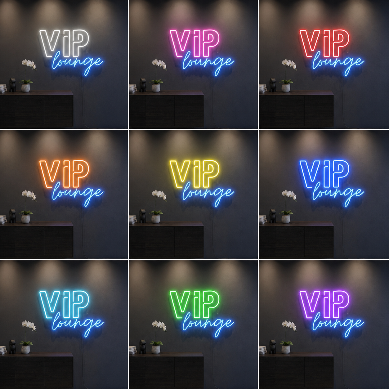 Vip Lounge Square Wall Decor LED Neon Sign color grid