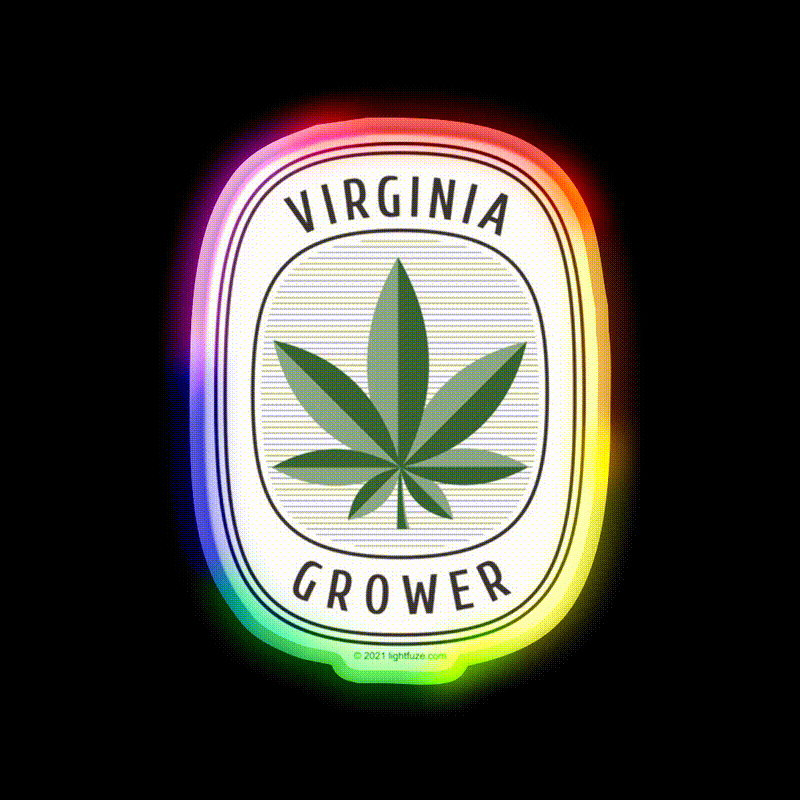 Virginia Grower Retro Label Hemp Inspired Green Leaf Led Neon Sign Rgb Color - LED neon sign close-up detail