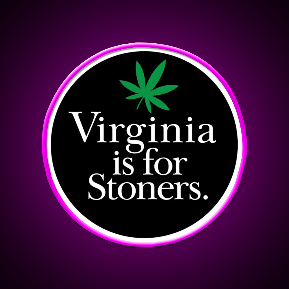 Virginia Is For Stoners Hemp Inspired Green Leaf Led Neon Sign Rgb Color - Neon sign mounted on wall in room