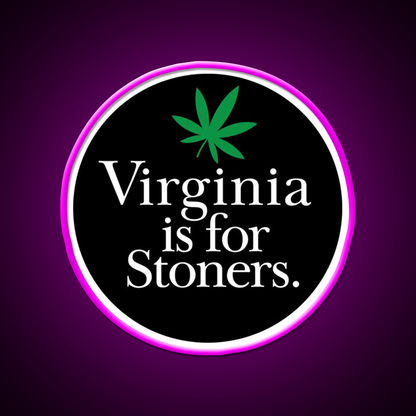 Virginia Is For Stoners Hemp Inspired Green Leaf Led Neon Sign Rgb Color - Neon sign mounted on wall in room
