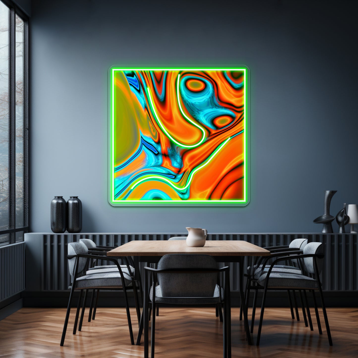 Vivid Modern Southwest Hipster Turquoise Orange Swirls Wall Artwork Neon Signs