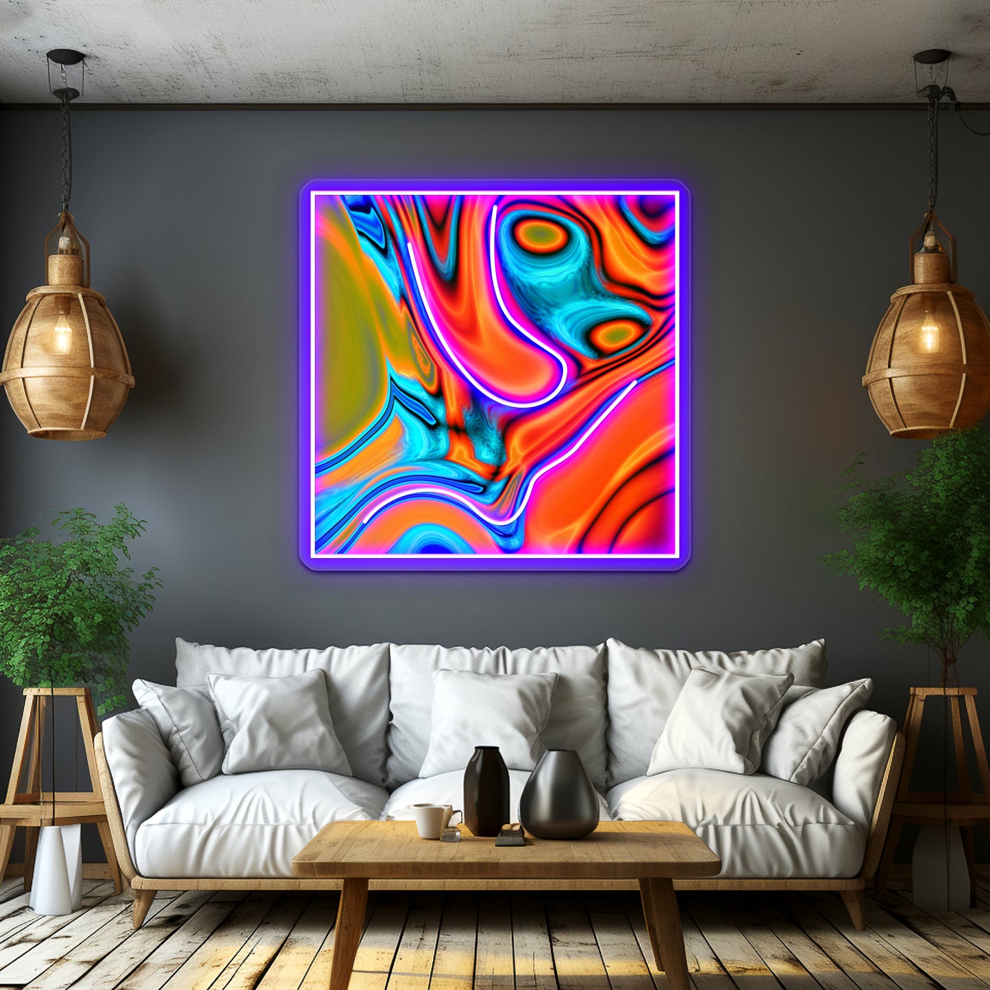 Vivid Modern Southwest Hipster Turquoise Orange Swirls Wall Artwork Neon Signs