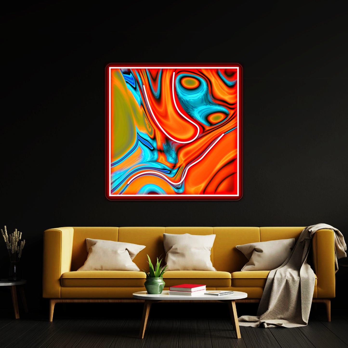 Vivid Modern Southwest Hipster Turquoise Orange Swirls Wall Artwork Neon Signs