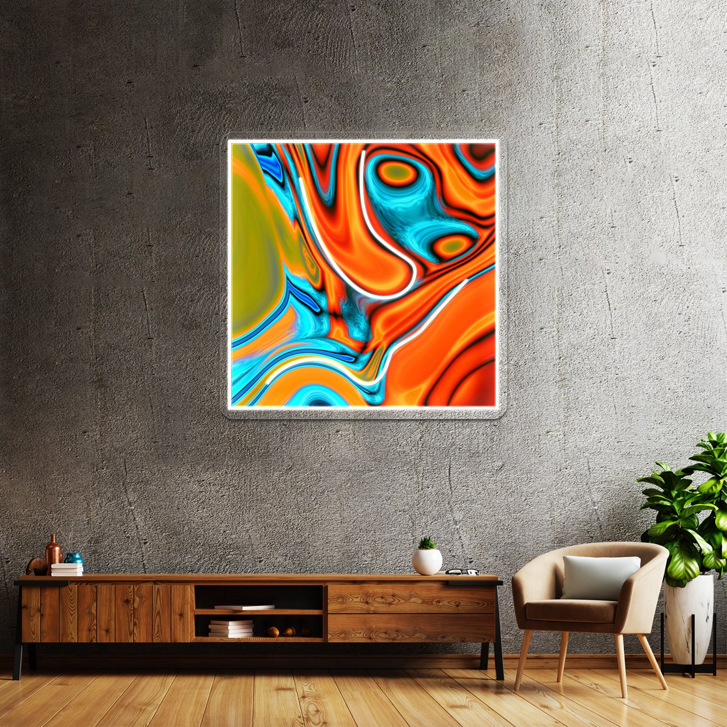 Vivid Modern Southwest Hipster Turquoise Orange Swirls Wall Artwork Neon Signs