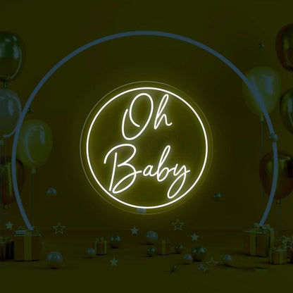 Vivid Pink-Purple Oh Baby Round Led Neon Sign Baby Shower Backdrop Wall Decor | Shineneon