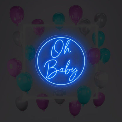 Vivid Pink-Purple Oh Baby Round Led Neon Sign Baby Shower Backdrop Wall Decor | Shineneon
