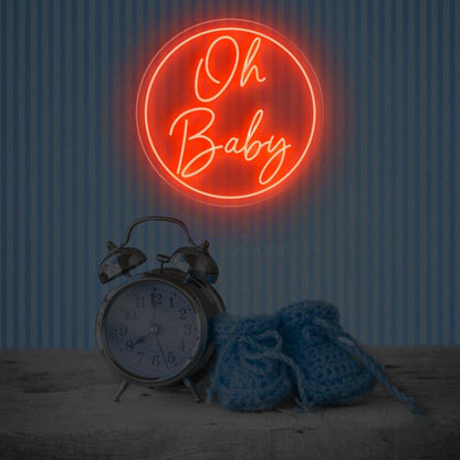 Vivid Pink-Purple Oh Baby Round Led Neon Sign Baby Shower Backdrop Wall Decor | Shineneon