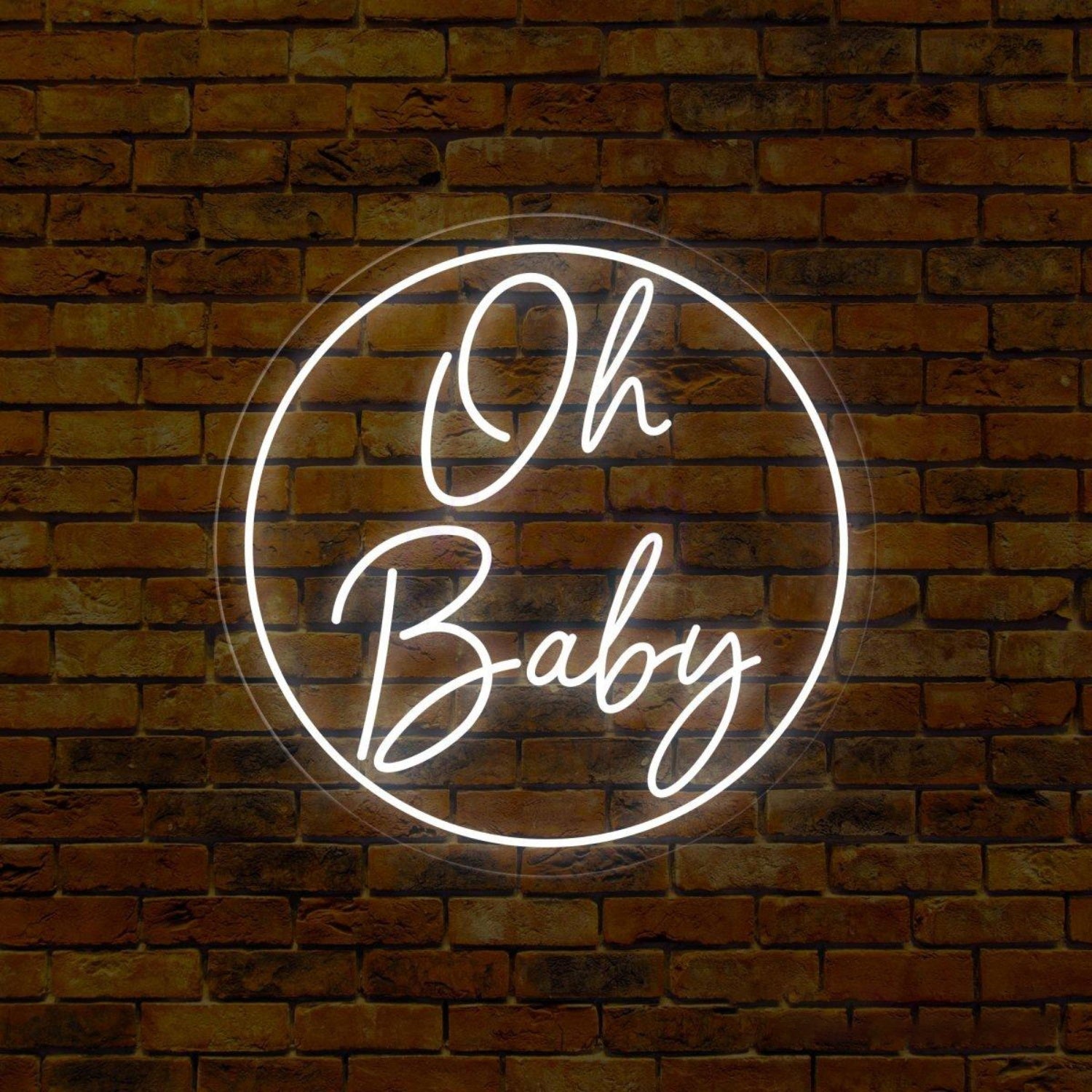 Vivid Pink-Purple Oh Baby Round Led Neon Sign Baby Shower Backdrop Wall Decor | Shineneon