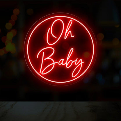 Vivid Pink-Purple Oh Baby Round Led Neon Sign Baby Shower Backdrop Wall Decor | Shineneon