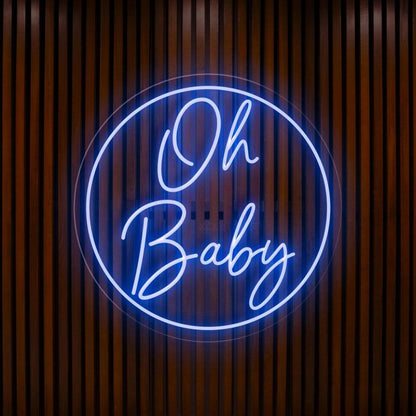 Vivid Pink-Purple Oh Baby Round Led Neon Sign Baby Shower Backdrop Wall Decor | Shineneon