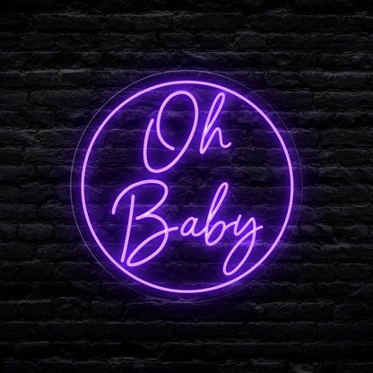 Vivid Pink-Purple Oh Baby Round Led Neon Sign Baby Shower Backdrop Wall Decor | Shineneon