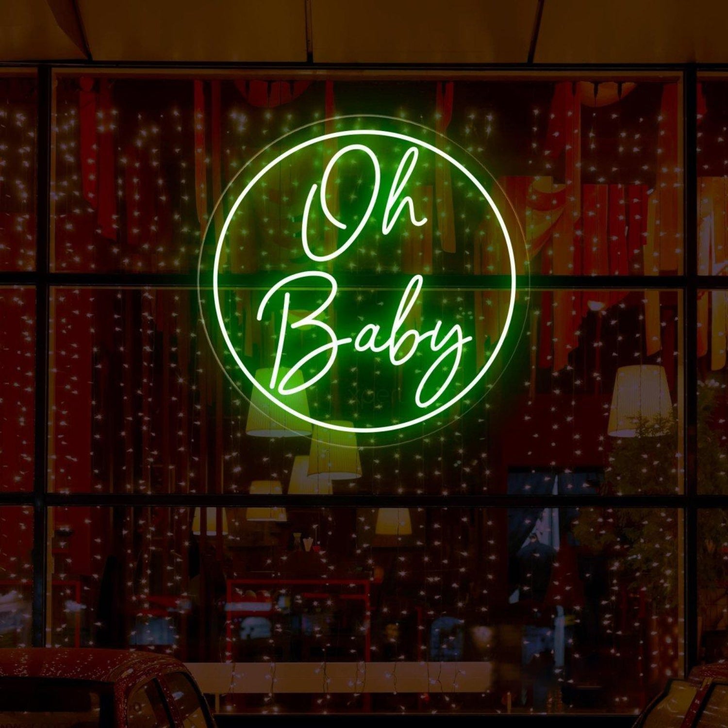 Vivid Pink-Purple Oh Baby Round Led Neon Sign Baby Shower Backdrop Wall Decor | Shineneon