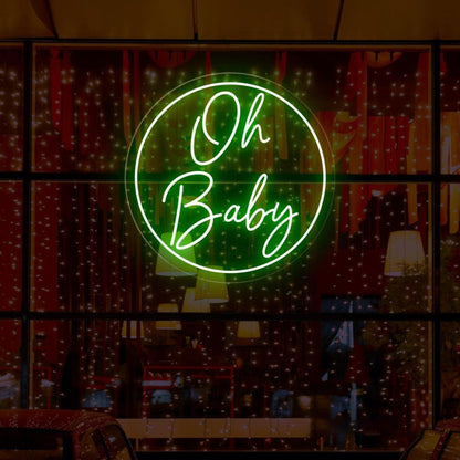 Vivid Pink-Purple Oh Baby Round Led Neon Sign Baby Shower Backdrop Wall Decor | Shineneon