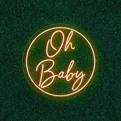 Vivid Pink-Purple Oh Baby Round Led Neon Sign Baby Shower Backdrop Wall Decor | Shineneon