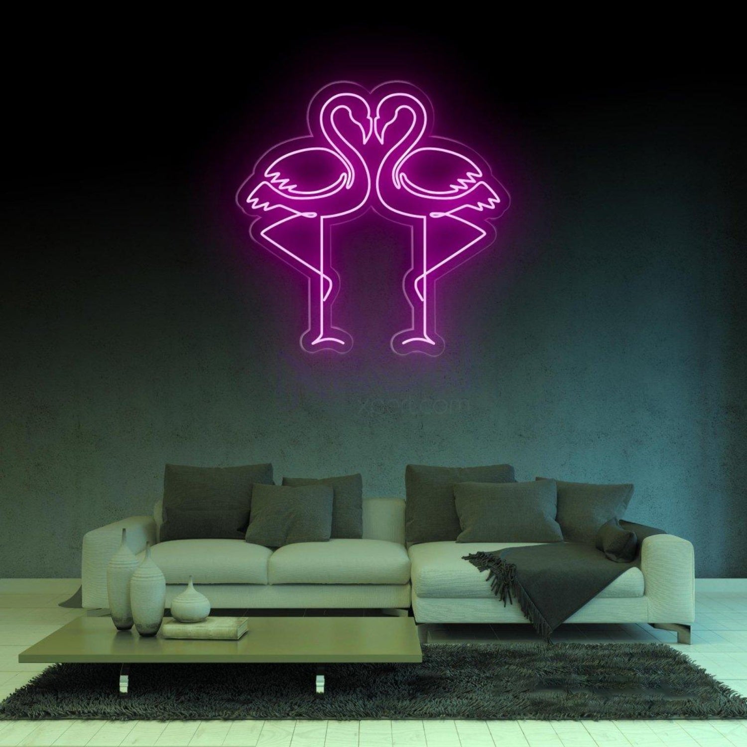 Vivid Purple Flamingo Couple Led Neon Sign For Romantic Indoor Decor | Shineneon
