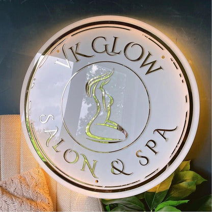 Vk Glow Salon And Bar Acrylic Business Logo Sign - Shineneon