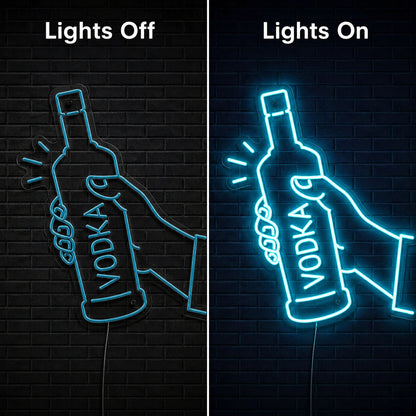 Vodka Bottle Outline Neon Sign LED Neon Sign day and night comparison