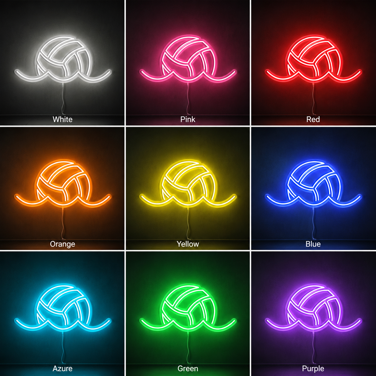 Volleyball Sports Room LED Neon Sign color grid