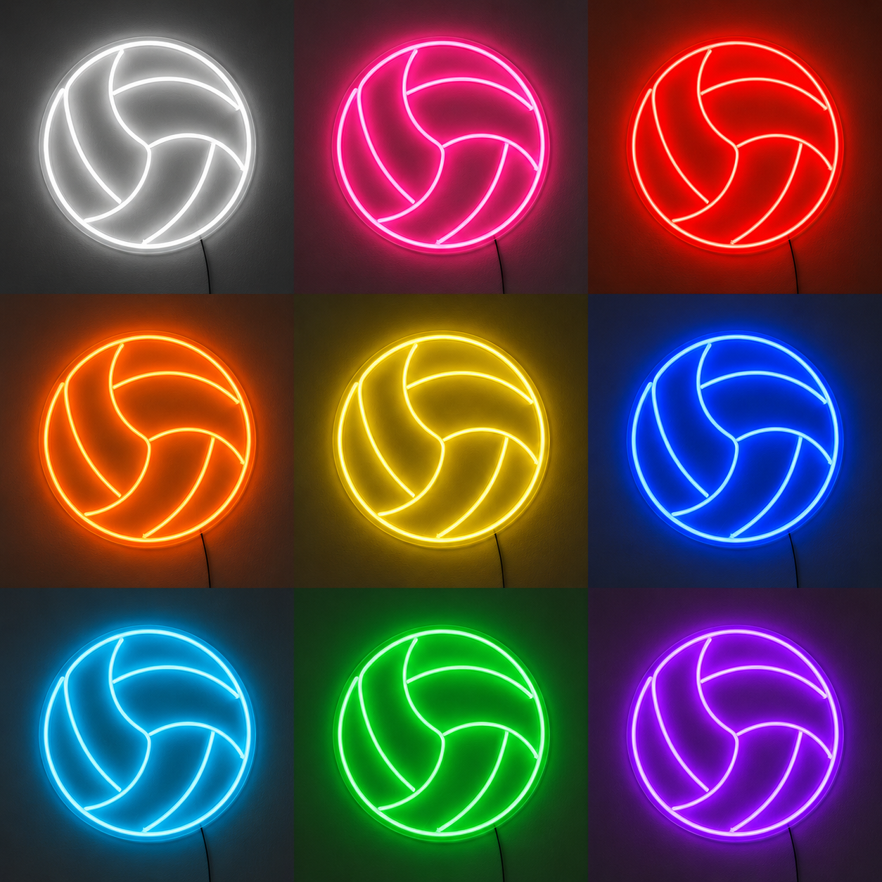 Volleyball Wall Art LED Neon Sign color grid