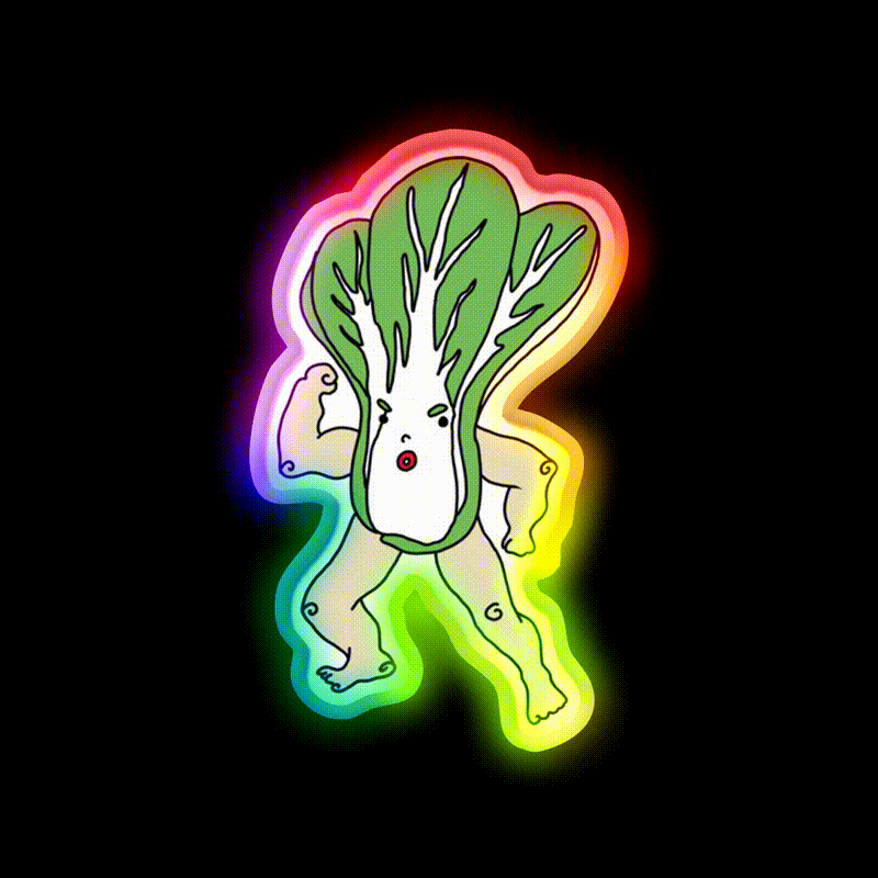Wacky Snackies Bok Choy Boy Snack Food Led Neon Sign Rgb Color - LED neon sign close-up detail