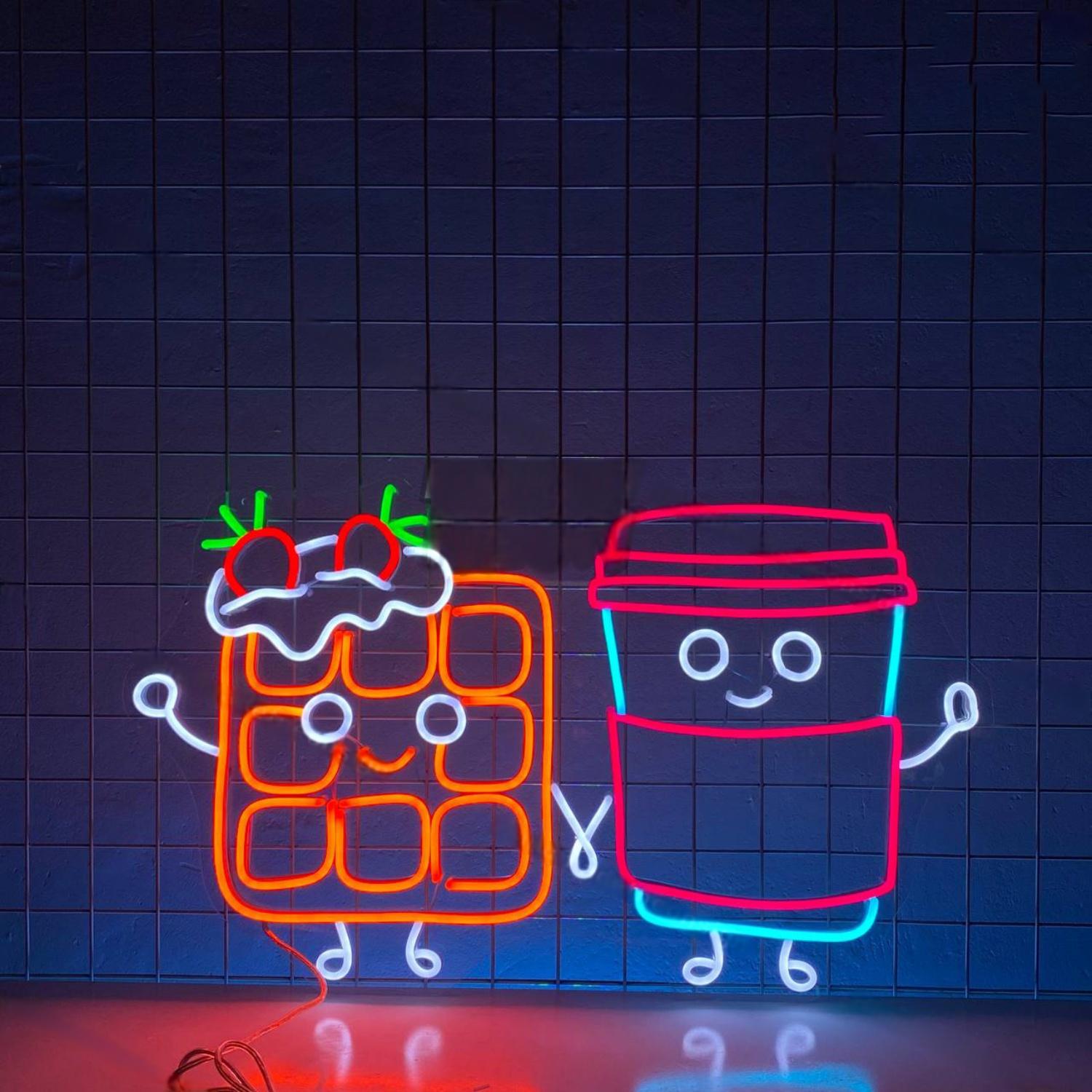 Waffle And Coffee Cup Led Neon Sign Food Led Neon Sign | Shineneon