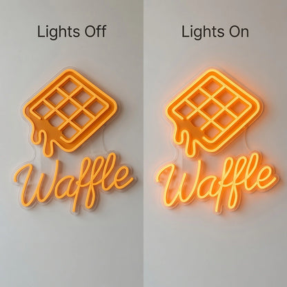 Waffle Business Wall Decor LED Neon Sign - 06 Day Night Comparison