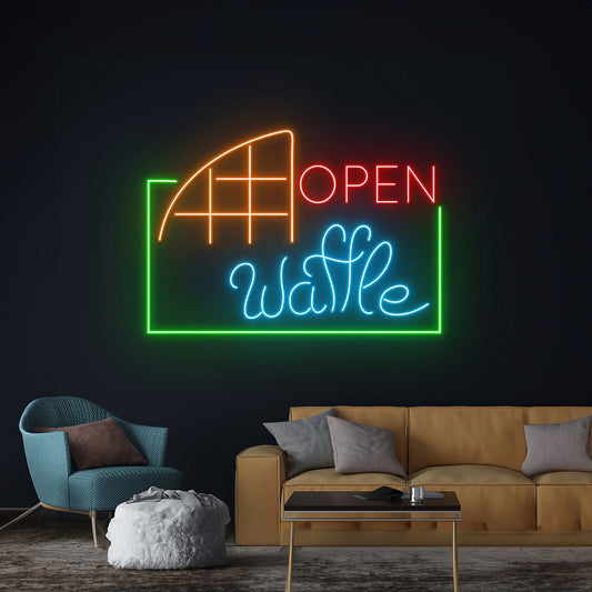 Waffle Open Neon Sign Room Wall Decor