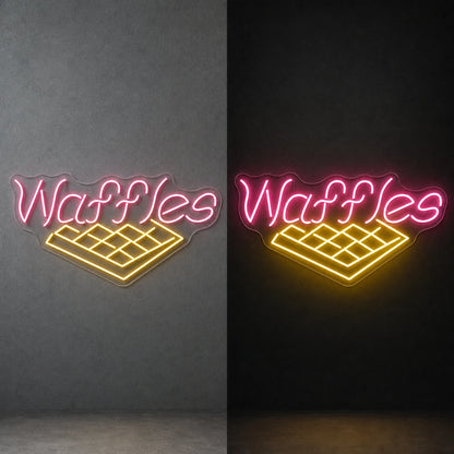 Waffles LED Neon Sign day and night comparison