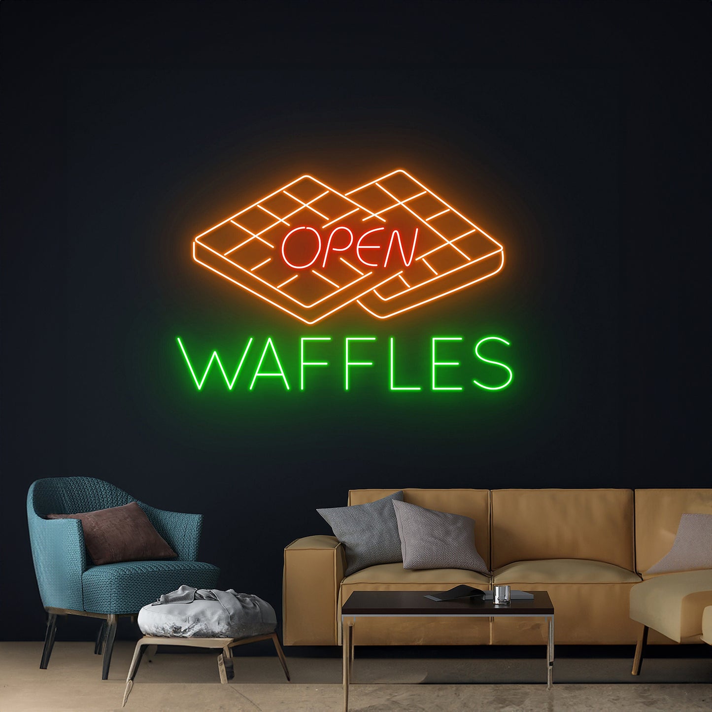 Waffles Open Led Sign