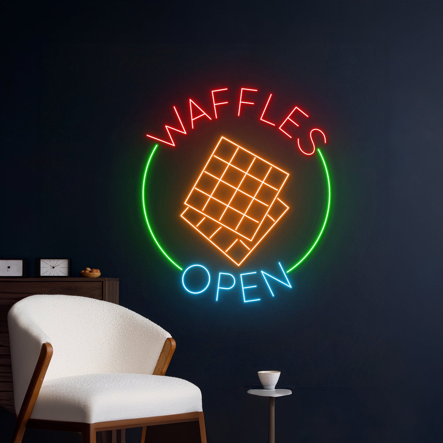 Waffles Open Neon Sign