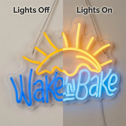 Wake In Bake LED Neon Sign - 06 Day Night Comparison